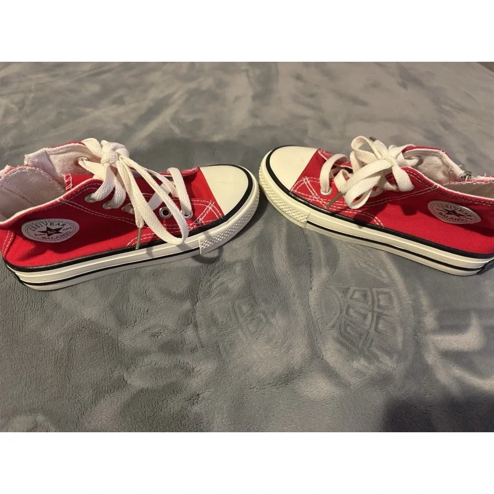 Balahou Kids Red Canvas High Top Sneakers Side Zip Casual Shoes EU 31